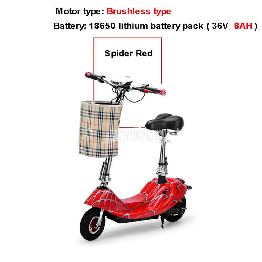 Spider Red 8AH 350W бесколлекторный мотор мини велосипед складываемый электровелосипед Электрический велосипед для взрослых Для женщин Леди электрический самокат с сиденьем 36V литиевая Батарея - Цвет: Spider Red 8AH