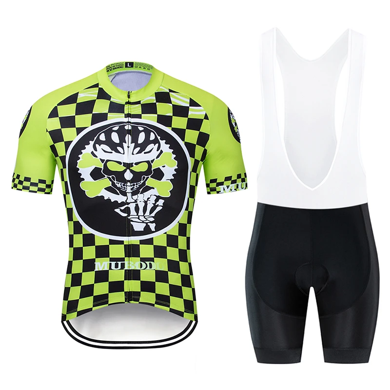 Ropa Ciclismo наборы 3D печатных череп солнцезащитный Джерси короткий рукав+ шорты нагрудник костюм Мужская команда горный Велоспорт обучение
