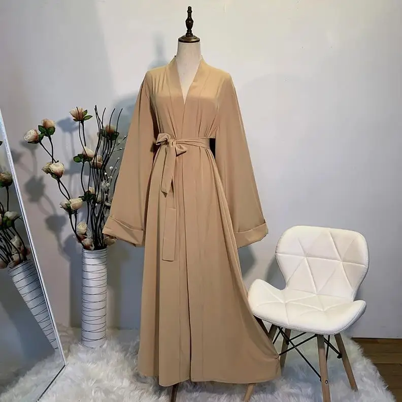 Khaki cardigan Кимоно Макси с длинным рукавом платье Открытое платье Дубая исламский, мусульманский платье хиджаб Абая для женщин Caftan турецкий ислам ic одежда - Цвет: Khaki cardigan