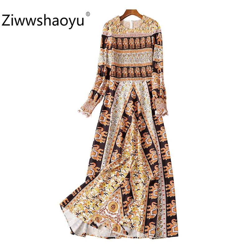 Ziwwshaoyu/высококачественное осенне-зимнее богемное праздничное длинное платье женские платья с длинными рукавами и принтом на осень и зиму