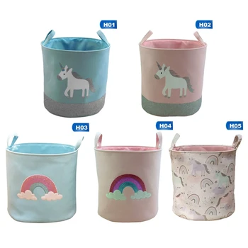 

Folding Laundry Basket Rainbow Unicorn Round Storage Bin Bag Large Hamper Collapsible Clothes Toy Basket Bucket Organizer