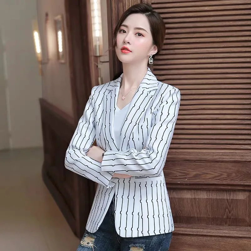

2019 New Style Autumn Stripes Small Suit Coat Women's Korean-style Elegant Versatile Graceful Slim Fit Leisure Suit Coat