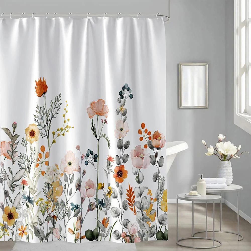 Cortina de baño de flores de acuarela, visillo de ducha con estampado de flora, tela de baño, decoración del hogar| Cortinas de ducha| - AliExpress