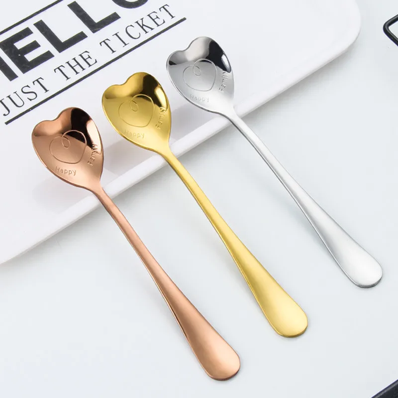 

Cute Mini 304 Stainless Steel Couple Coffee Spoon Stirring Spoon Teaspoon Tea Spoon Dessert Spoon Long Handle Tableware Gold