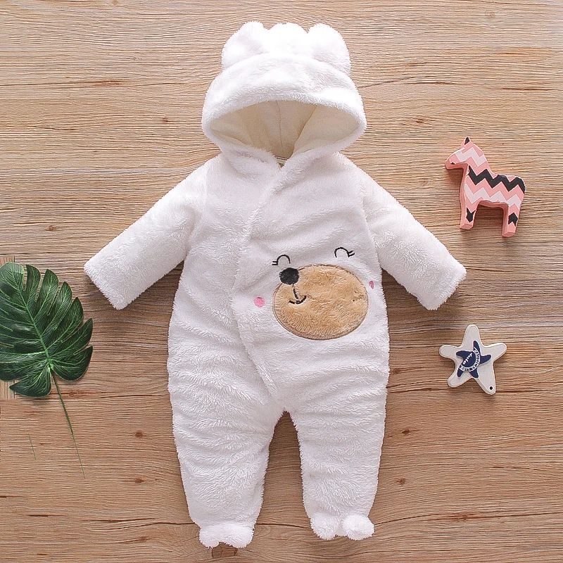 PatPat New Arrival Winter Baby Bear Warm Fleece Hooded Jumpsuit Baby Rompers Baby Warm Clothing