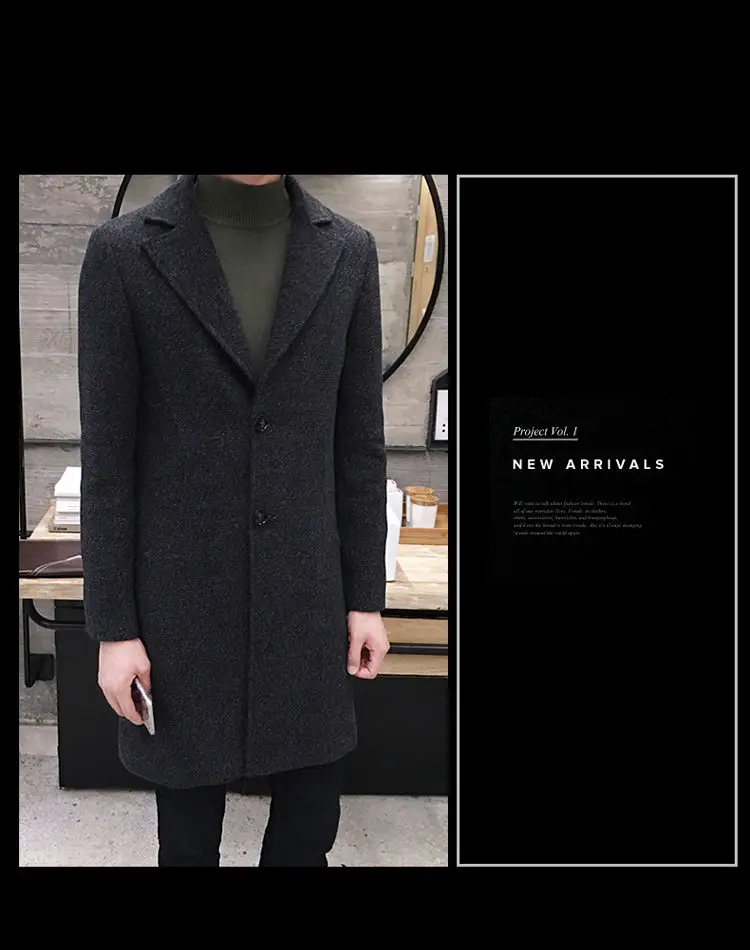 Windbreaker men's medium and long winter handsome new men's wool coat Korean version versatile cloth coat send scarf