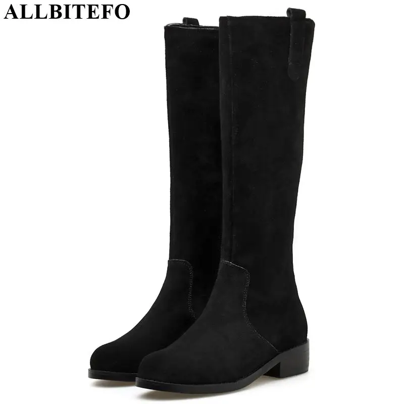 

ALLBITEFO High quality genuine leather+PU fashion girls women boots Elegant Pure color women knee high boots Autumn Winter