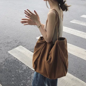 

OLUOLIN Large-capacity shopping bag Fashion Chic Soft Canvas Bags Folding Shopping Tote Bag Casual Handbags Shoulder Bags 2020