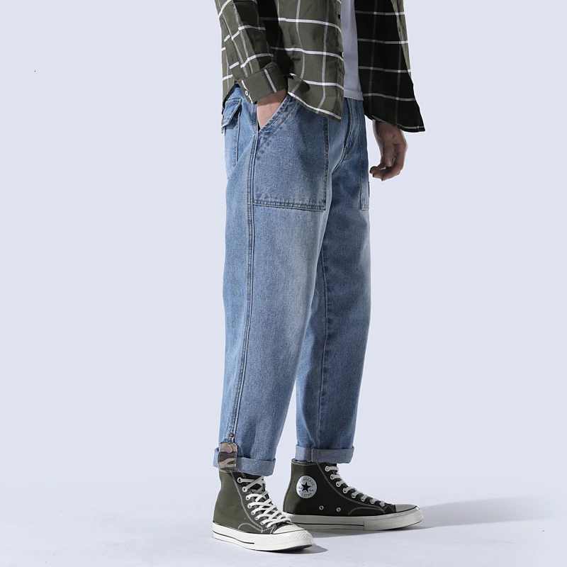 Autumn Jeans Men Fashion Washed Solid Color Cotton Casual Denim Trousers Man Streetwear Wild Hip Hop Loose Straight Jeans