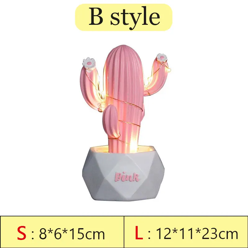 Ins Смолы Кактус светодиодный стол ночной Светильник звезда светильник детской комнаты украшение ночник для девочек, одежда для детей на день рождения, подарок на Рождество - Испускаемый цвет: B Style - Pink
