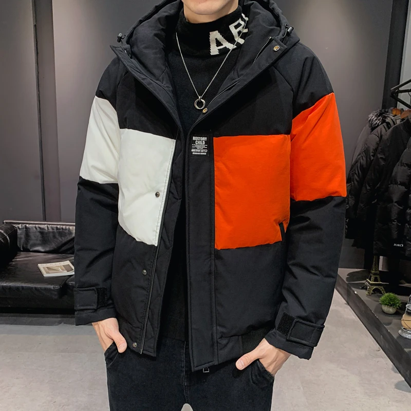 

2020 Winter Splicing Contrast Hooded Warm Thick Jacket New Mens Wear Casual Parkas Coat Men Winterjas Heren Abrigo Hombre