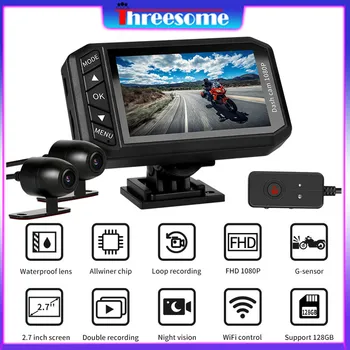 

2.7" Dash cam Motorcycle 128G 1080P Front IPS Screen Registrar Wifi control Parking Monitoring G-sensor Moto Driving Recorder