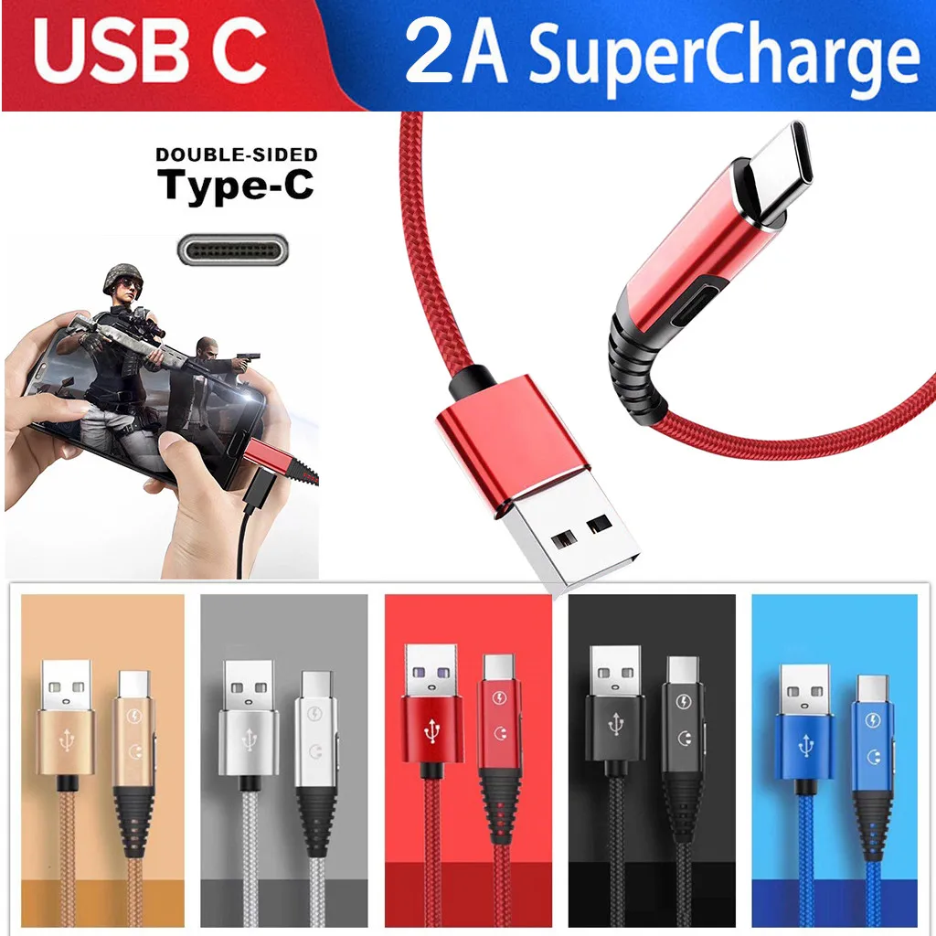 1 м Плетеный USB C зарядный Тип C адаптер для наушников 2 в 1 Смарт настенный переключатель для мобильного телефона Быстрая зарядка кабель type-C