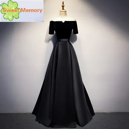 

Sweet Memory Elegant Mother of The Bride Dresses Navy Blue Wine Red Purple Satin Boat Neck Black Formal Dress SW19152
