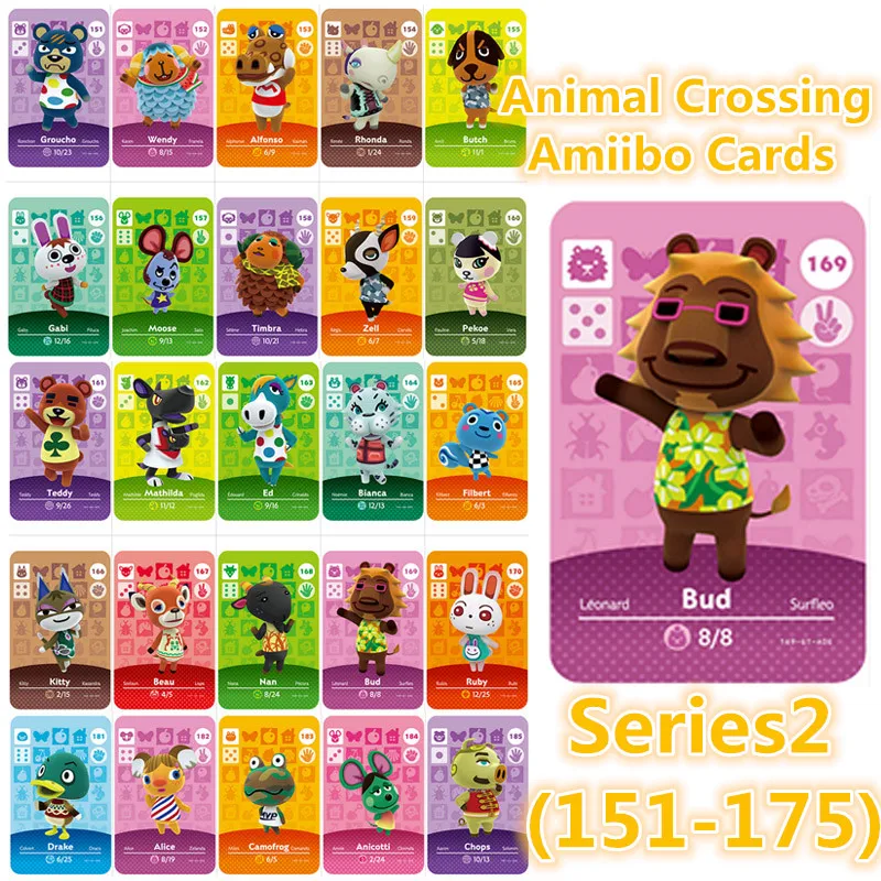 Серия 2(151to175) игровая карта Amiibo с пересекающимися животными для игр NS Switch 3DS набор