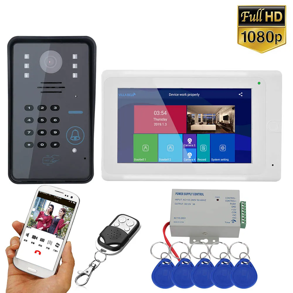 Best 7inch Wireless Wifi RFID Password Video Door Phone Doorbell Intercom Entry System with Wired IR CUT 1080P Wired Camera Night Vis