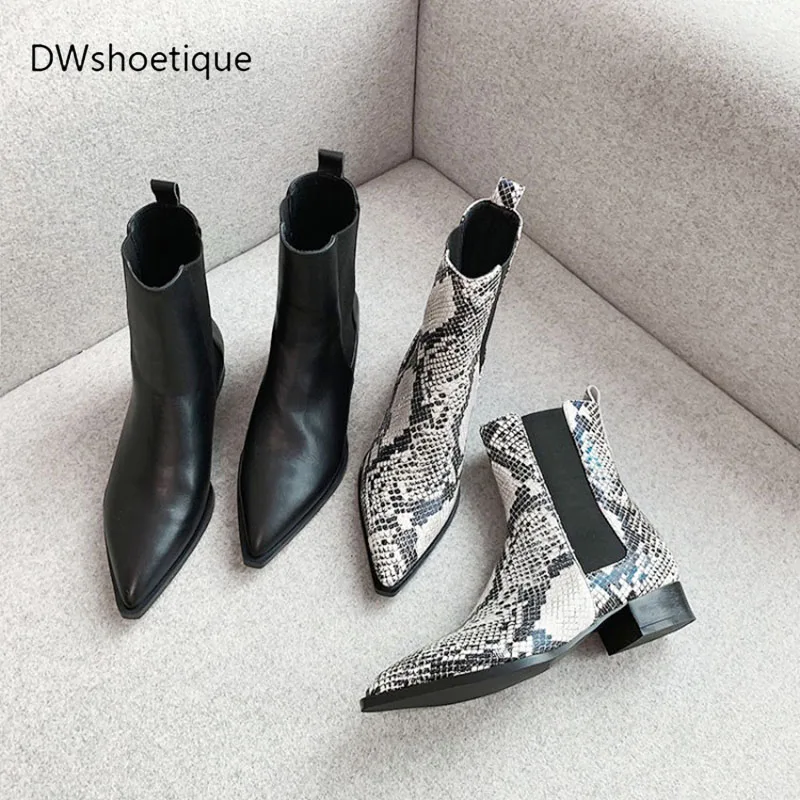 

New snake leather women ankle boots slip on elastic women booties