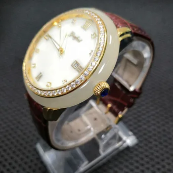 

NEW HOTAN JADE WHITE JADE DIAMOND-SET MECHANICAL MEN'S WATCH WATERPROOF STAINLESS STEEL LADIES WATCH CALENDAR LEATHER WRISTWATCH