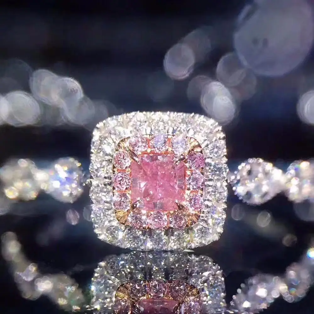 

AOZHHL 925 Silver Color Gold Pink Micro-set AAA CZ Ring Square Princess Ladies Female Ring