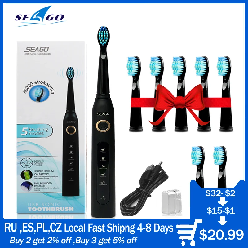 Sonic Electric Toothbrush SG-507 Adult Timer Teeth Whitening Brush 5Mode USB Rechargeable Tooth Brushes Replacement Heads Gift Sonic Electric Toothbrush SG-507 Adult Timer Teeth Whitening Brush 5Mode USB Rechargeable Tooth Brushes Replacement Heads Gift