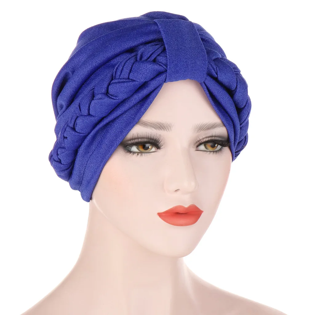 

Solid Color Braids Stretch Turban Ruffle Hair Hats Beanie Bandanas Scarf Head Wrap Headwear for Women Islamic Clothing