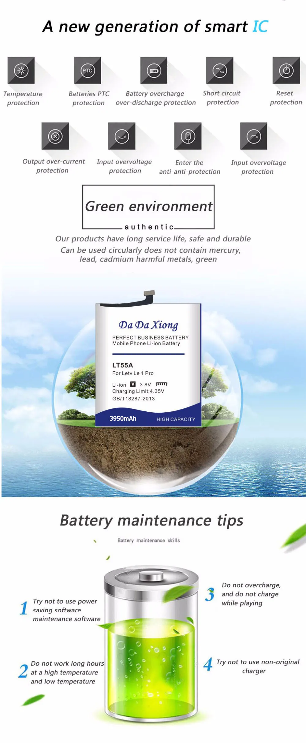 Da Xiong 3950mAh LT55A Аккумулятор для Letv Le 1 pro X800 Le one pro X800 Аккумулятор для сотового телефона