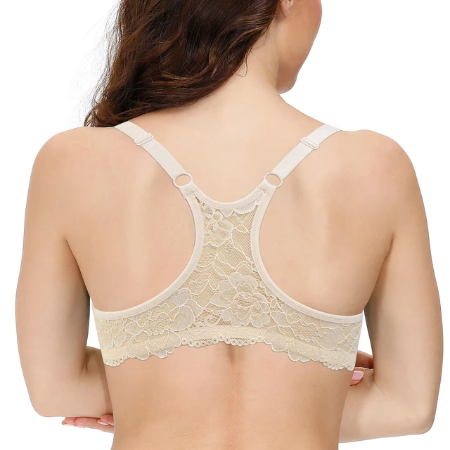 Front Closure Push Up Supportive Lace Racerback Thick Padded Plunge Br