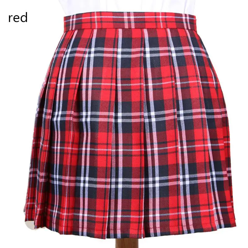 Плиссированные юбки с высокой талией в корейском консервативном стиле, женские красные трапециевидные короткие юбки, школьная форма Kawaii, клетчатая юбка в клетку, уличная одежда - Цвет: 13