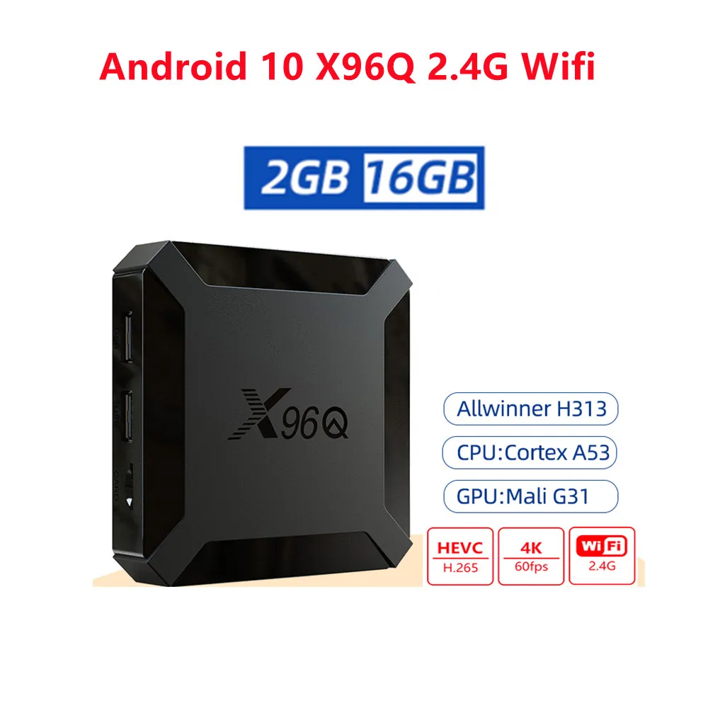 TV Box Android 10 X96Q 2.4G Wifi Allwinner H313 Quad Core 2GB 16GB 1080P Media Player X96 Q 4K Smart Set Top | Электроника