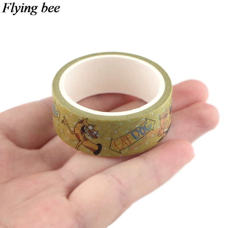 Flyingbee 15 мм X 5 м Catdog Милая васи лента бумага DIY декоративная клейкая лента, Канцелярия мультфильм маскировки Ленточные принадлежности X0549