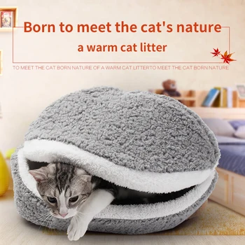 

2020 Hot Sale Warm Cat Bed House Hamburger Disassemblability Windproof Pet Puppy Nest Shell Hiding Burger Bun For Winter Nest