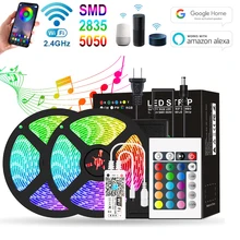 5M 10M LED Strips Lights WiFi Magic Home APP Control Work with Alexa 12V RGB Stripe Ribbon Tape for Bedroom Wall Decoration 220V