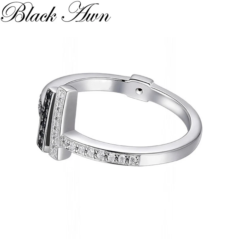 Silver Open Rings Women Elegant Wedding Ring Sterling Silver Jewelry BLACK AWN G101, silver rings,silver ring,wedding rings