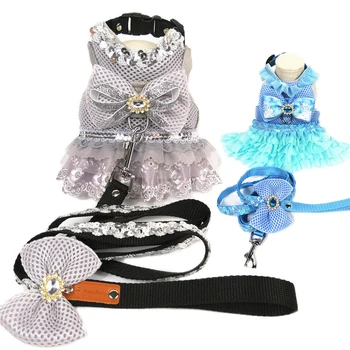 

Luxury Princess Small Dog Harness and Leash Set Summer Pet Lace Dress Vest Classic Mesh Puppy Harness for Cats Yorkshire Poodle