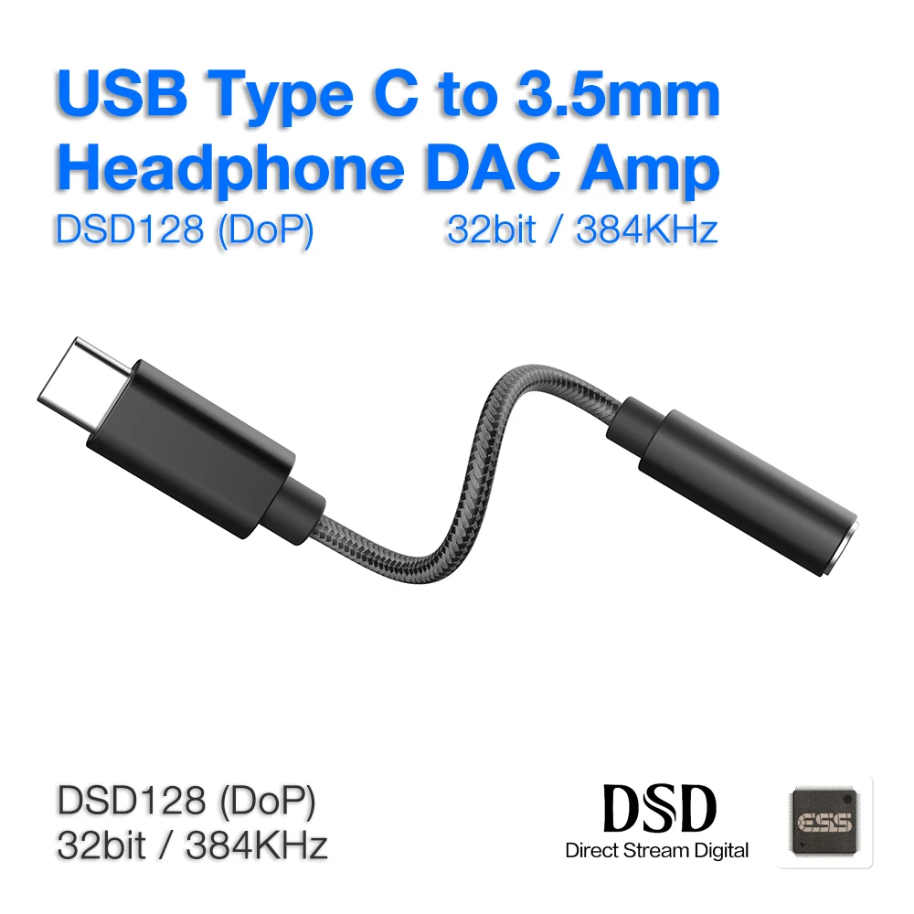 ESS ES9280C PRO USB Type C Headphone DAC Amp 600Ω Adaptive HiFi Amplifier Aux Audio Jack DSD 64/128 Native for Android Win10