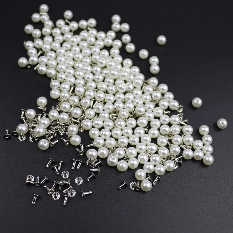 

200PC 6MM Imitation Pearl Rivets DIY Garment Accessories Pearl Rivet Spikes For Cloth Hat Bag Crafts Decor Rivets and Pearls Set