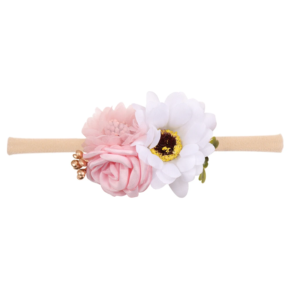 IBOWS Hair Accessories Lovely Baby Headband Fake Flower Nylon Hair Bands For Kids Artificial Floral Elastic Head Bands Headwear - Цвет: 56