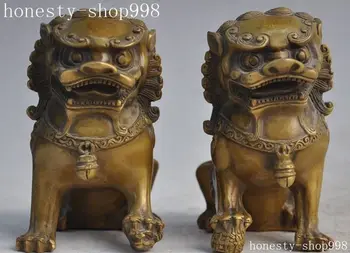 

Old Chinese bronze Feng Shui Guardian Evil Fu Foo Dog Lion Beast statue Pair