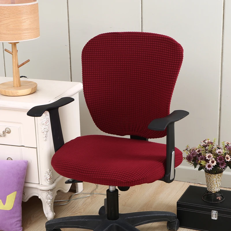 Офисный эластичный Чехол для стула анти-грязный съемный стул Чехлы для компьютерного стула сплошной цвет для конференц-зала сиденья - Цвет: Wine red
