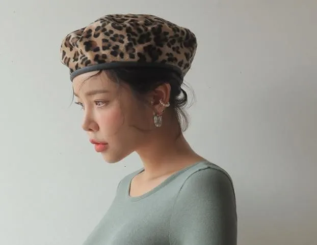 Берет с леопардовым принтом для корейских винтажных женщин, шапки для художников на осень и зиму, модная одежда