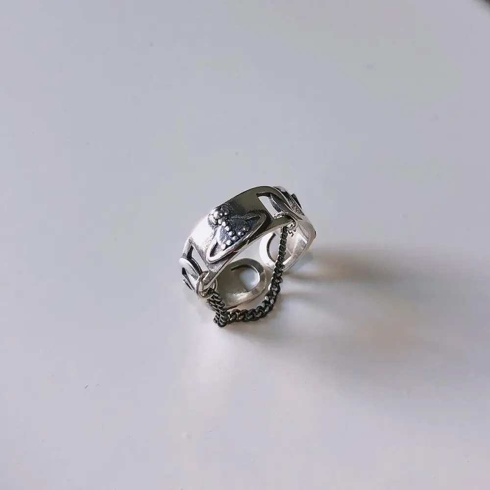 

Retro Authentic S925 Sterling Silver FINE Jewelry Saturn Band with Tassel ring TLJ759