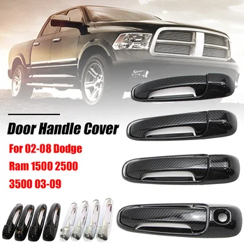 

For 02-08 Dodge Ram 1500 2500 3500 03-09 Door Handle Cover Carbon Fiber Pattern, Lacquered Black