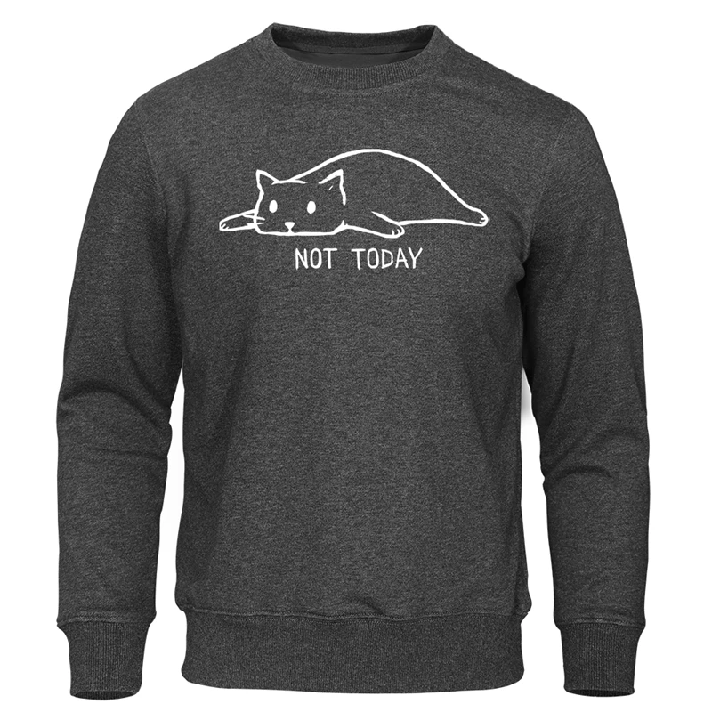 dark-gray5 Not Today Print Men's Hoodies Fashion Lazy Cat Men Sweatshirts Hip Hop funny Male Sweatshirt Autumn Pullover Tracksuit - Цвет: dark-gray5