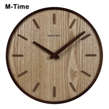 

14-inch Japanese Home Quiet Clock Living Room Bedroom Simple Modern Decoration Hanging Watch Wooden Quartz Clock Circular Watch