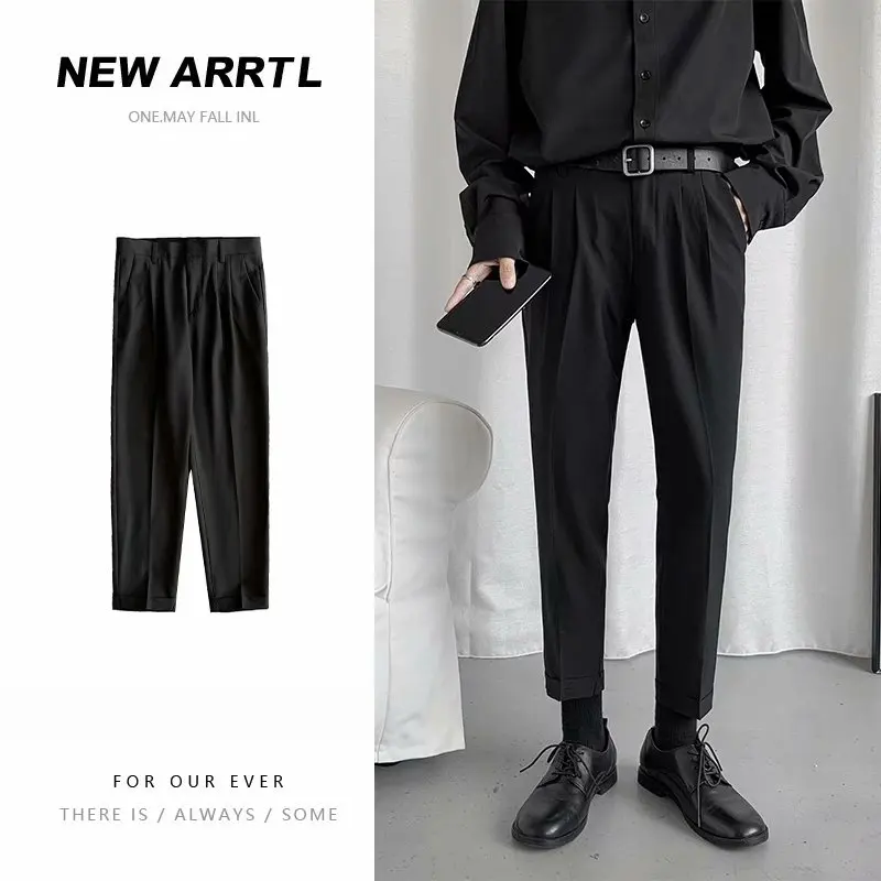 Pantalones informales ajustados de nueve puntos para primavera y verano, pantalón coreano de tendencia de estilo coreano, traje recto de 9 puntos