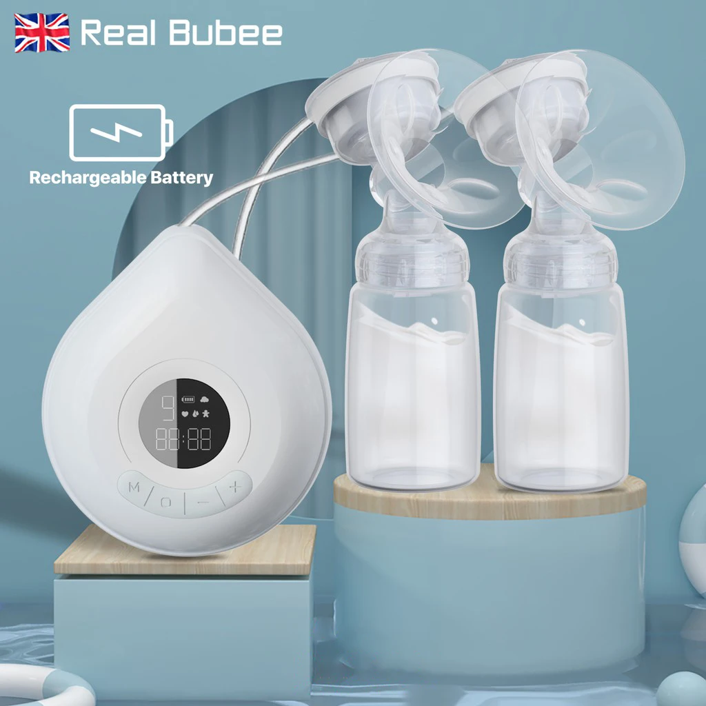 Real Bubee-extractor doble eléctrico recargable, bomba de leche materna sin BPA, 3 modos, inteligente, masaje automático con Alta succión