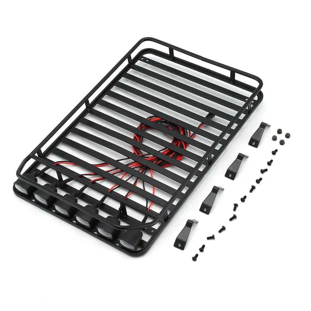 

Roof Rack Luggage Carrier with 6 White LED Light Bar for 1/10 RC Crawler Truck D90 Axial SCX10 90046 D110 Model Toy