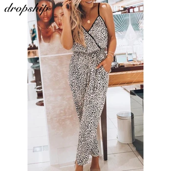 

Dropship Casual Sexy Jumpsuit For Women 2020 Summer Women Rompers And Jumpsuit Lace Up V Neck Romper Overalls Beach Playsuit