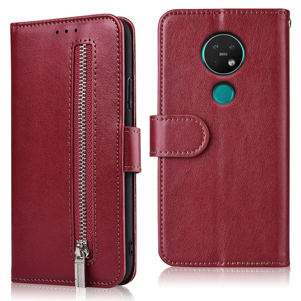 61zipper--Winered Для NOKIA 7,2 чехол Роскошный на молнии флип-Бумажник кожаный чехол для NOKIA 7,2 чехол книжка телефон чехол с карманом для карт - Цвет: 61zipper--Winered