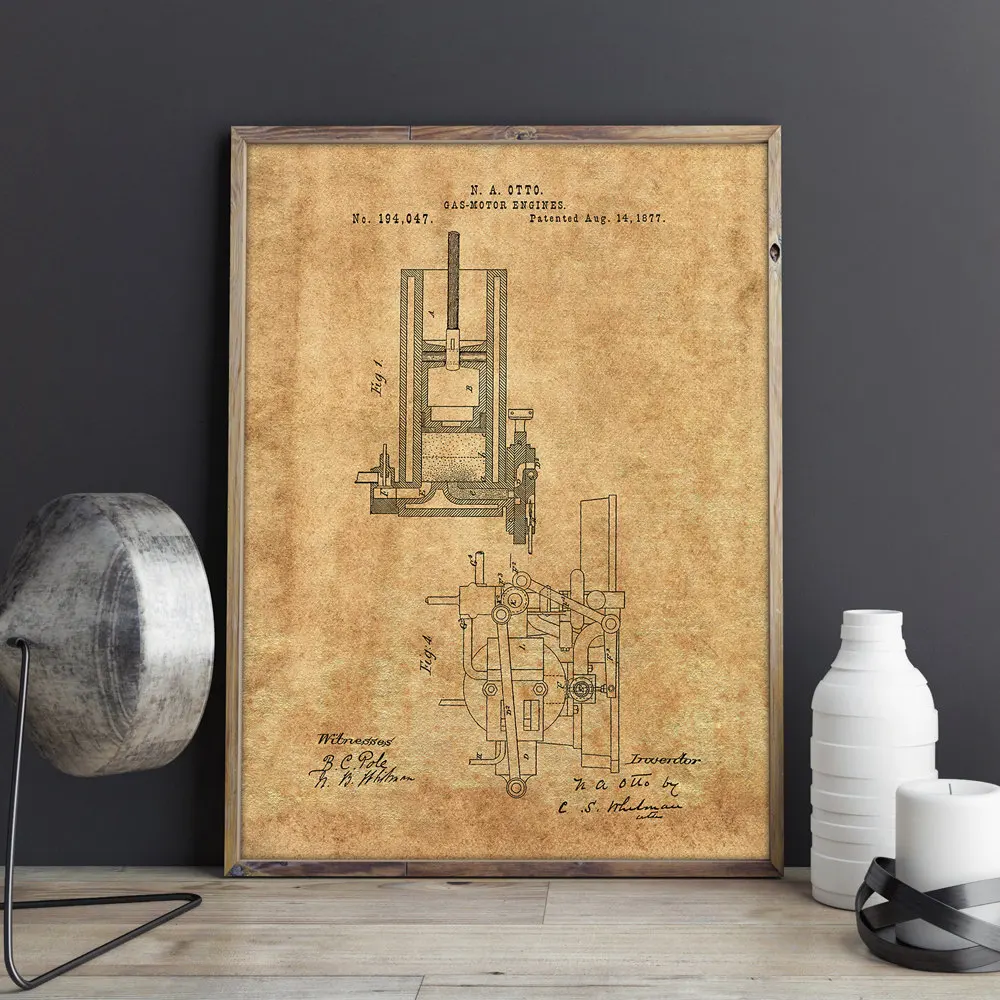 Горючий 4 Цикл двигателя Отто 1877 патент плакат, механик подарок, автомобильный декор, части автомобиля искусство, мотор, газовый двигатель - Цвет: CP3022